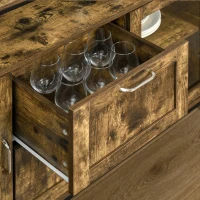 HOMCOM Aparador de Cozinha com 2 Portas de Cristal 2 Gavetas e Prateleiras Ajustáveis em Altura Armário Auxiliar de Estilo Industrial para Sala de Estar Sala de Jantar 120x40x88,5 cm Marrom Rústico(m-9)