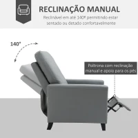 HOMCOM Poltrona Relax Reclinável em até 140° Estofada em PU com Apoio para os Pés Retrátil Assento e Encosto Acolchoados para Sala de Estar Escritório Dormitório 70,5x86x99cm Cinza(m-5)
