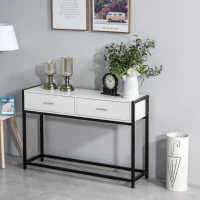 HOMCOM Consola Mesa de Entrada 120x34x81cm com 2 Gavetas e Pés Ajustáveis Móvel de Entrada de Estilo Moderno para Corredor Entrada Branco e Preto(m-4)