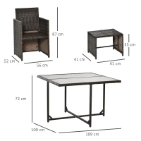 Outsunny Conjunto de Móveis de Vime PE para Jardim Conjunto de 9 Peças Mesa Cadeiras e Bancos com Almofadas para Exterior Marrom(m-3)