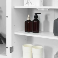 kleankin Armário Casa de Banho de Parede com 2 Portas de Cristal Armário Suspenso com Prateleiras Ajustáveis em Altura Multiuso para Cozinhas Sala de Estar 55x20x65cm Branco(m-8)