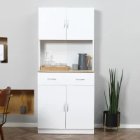 HOMCOM Armário de Cozinha com Gaveta 4 Portas e Prateleiras Interiores Ajustável em Altura Móvel Auxiliar de Armazenamento Moderno para Sala de Jantar Sala de Estar 80x40x180cm Branco(m-11)