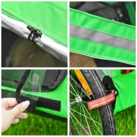 PawHut Reboque de Bicicleta para Cães 2 em 1 Transporte para Animais de Estimação com Porta Enrolável Janelas Cinto de Segurança Bandeira e 6 Refletores 140x72,5x108 cm  Verde(m-9)