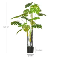HOMCOM Planta Artificial Costela de Adão no Vaso 120cm de Altura Planta Artificial Tropical Decorativa com 20 Folhas para Casa Sala de Estar Dormitório Verde(m-3)