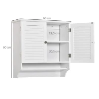kleankin Armário Casa de Banho de Parede com 2 Portas de Persiana Prateleira Interior e Barra para Toalhas Móvel Auxiliar Suspenso Moderno Multiuso para Cozinha 60x23x60cm Branco(m-3)