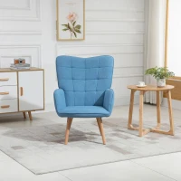 HOMCOM Poltrona de Sala de Estar Moderna Poltrona com Encosto Alto Apoio para os Braços Tecido de Linho e Pés de Madeira de Faia para Sala de Jantar Cozinha 71x76x101cm Azul(m-9)