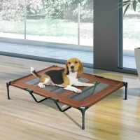 PawHut Cooling Elevated Dog Bed Portable Raised Pet Cot with Breathable Mesh, No-Slip Rubber Feet for Indoor & Outdoor Use, Brown(m-8)