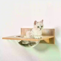 PawHut 4PCs Wall-mounted Cats Climbing Shelf Set Cat Tree Kitten Perch Activity Center with Hammock Scratching Post Jumping Platform Brown(m-9)