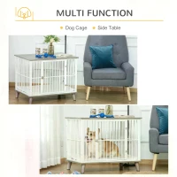 PawHut Dog Crate, Pet Cage Kennel, with Soft Cushion, Wooden Top, for Small Medium Dogs, Indoor Use, Grey(m-4)