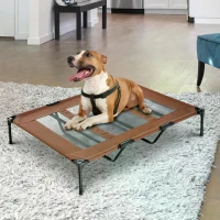 PawHut Cooling Elevated Dog Bed Portable Raised Pet Cot with Breathable Mesh, No-Slip Rubber Feet for Indoor & Outdoor Use, Brown(m-9)