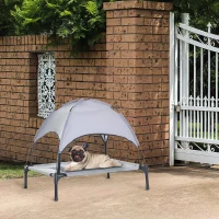 PawHut Raised Dog Bed Waterproof Elevated Pet Cot with Breathable Mesh UV Protection Canopy Grey, for Medium Dogs, 76 x 61 x 73cm(m-9)