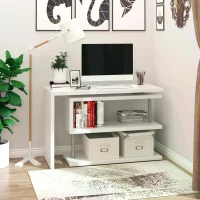 Homcom Bureau Informatique en Métal Chromé Blanc 255,5 x 94 x 31 cm(m-2)