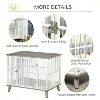 PawHut Dog Crate, Pet Cage Kennel, with Soft Cushion, Wooden Top, for Small Medium Dogs, Indoor Use, Grey(m-6)
