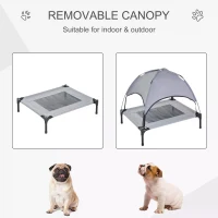 PawHut Raised Dog Bed Waterproof Elevated Pet Cot with Breathable Mesh UV Protection Canopy Grey, for Medium Dogs, 76 x 61 x 73cm(m-4)