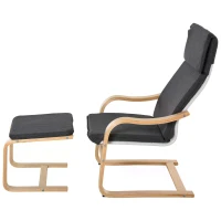 HOMCOM Set of 2 Linen Leisure Chair with Footstool, Modern Elegant Accent Chair with Wood Base Sponge Padded Cushion Headrest, Grey(m-8)