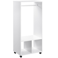 HOMCOM Armario Abierto Guardarropa Armario Ropero Madera Móvil con Riel Estantes 60x40x128cm Blanco