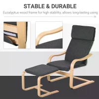 HOMCOM Set of 2 Linen Leisure Chair with Footstool, Modern Elegant Accent Chair with Wood Base Sponge Padded Cushion Headrest, Grey(m-5)