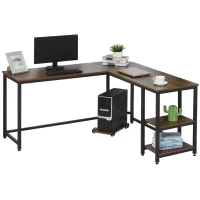 HOMCOM L-Shaped Corner Computer Office Desk  PC Table Workstation with CPU Stand, Walnut Wood Color(m-10)