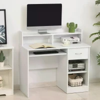 HOMCOM Modern Wooden Computer Desk Workstation with Keyboard Tray, Drawer & Monitor Stand for Home Office, Study(m-11)