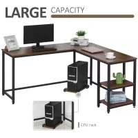 HOMCOM L-Shaped Corner Computer Office Desk  PC Table Workstation with CPU Stand, Walnut Wood Color(m-4)