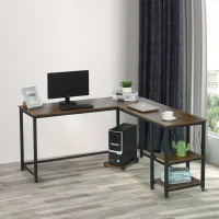 HOMCOM L-Shaped Corner Computer Office Desk  PC Table Workstation with CPU Stand, Walnut Wood Color(m-8)