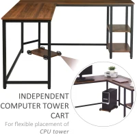 HOMCOM L-Shaped Corner Computer Office Desk  PC Table Workstation with CPU Stand, Walnut Wood Color(m-6)