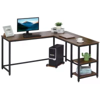 HOMCOM L-Shaped Corner Computer Office Desk  PC Table Workstation with CPU Stand, Walnut Wood Color(m-11)