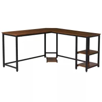 HOMCOM L-Shaped Corner Computer Office Desk  PC Table Workstation with CPU Stand, Walnut Wood Color(m-12)