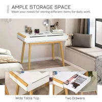 HOMCOM 2 Drawer Dressing Vanity Table with Wood Legs Dresser Makeup Desk for Home Bedroom, Natural Wood Colour White(m-6)