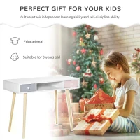 HOMCOM Kids Wooden Study Table Writing Desk with Drawer Ergonomic 39" x 19" x 30" White and Pink(m-4)