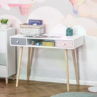 HOMCOM Kids Wooden Study Table Writing Desk with Drawer Ergonomic 39" x 19" x 30" White and Pink(m-7)