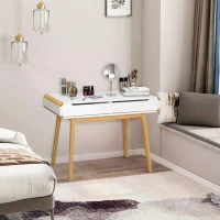 HOMCOM 2 Drawer Dressing Vanity Table with Wood Legs Dresser Makeup Desk for Home Bedroom, Natural Wood Colour White(m-2)