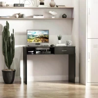 HOMCOM Modern Computer Work Desk Table Study w/ Shelf Drawer Standing Writing Station Display Stylish Storage Compact Black(m-8)