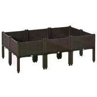 Outsunny 6pcs PP Garden Raised Bed 40Lx40Wx44H cm Self-Watering Design Free Combination Grow Box for Patio Yard Brown(m-1)