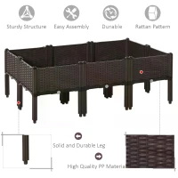 Outsunny 6pcs PP Garden Raised Bed 40Lx40Wx44H cm Self-Watering Design Free Combination Grow Box for Patio Yard Brown(m-4)
