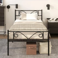 HOMCOM Estrutura de Cama Individual de Metal 31cm para Colchão 90x190cm com Cabeceira com Forma de Mariposa Estrutura de Cama com Espaço em Baixo de Armazenamento 95x196x100cm Preto(m-7)