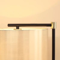 HOMCOM Candeeiro de Pé com Ecrã Suspenso de Tecido Suporte para Lâmpada E27 Máx 40W Base de Madeira e Interruptor de Pé para Sala de Estar Dormitório 48x32x152cm Dourado(m-10)