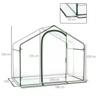 Outsunny Walk In PVC Greenhouse Garden Outdoor Flower Planter Steel Frame w/ Zipped Door & Window 180 x 105 x 150CM White(m-3)