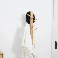 HOMCOM Cabide de Pé de Bambu com Banco Gaveta de Tecido e 8 Ganchos para Pendurar Roupa Bolsas Casacos para Entrada Sala de Estar Corredor 35x35x177cm Natural(m-9)