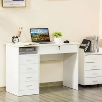 HOMCOM Computer Desk, Home Office Desk with Lockable Drawer, Storage Shelf for Study Bedroom, 110 x 50 x 76 cm, White(m-8)