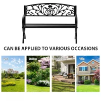 Outsunny 2 Seater Metal Garden Bench Garden Park Porch Chair Outdoor Patio Loveseat Seat Black(m-6)