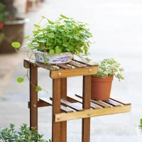 Outsunny Suporte de Madeira para Flores Estante Decorativa para Vasos de Plantas com 6 Prateleiras Interior e Exterior para Jardim Balção Terraço 98x28x96,5cm Natural(m-9)