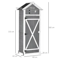 Outsunny Garden Wood Storage Shed with Workstation, Hooks and Ground Nails Multifunction  Lockable Sheds & Outdoor Storage Asphalt Roof Tool Organizer, 182 x 78 x 52.5cm, Grey(m-3)