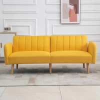 HOMCOM Sofá Cama de 2 Lugares com Encosto Ajustável em 3 Posições Apoio para os Braços Desmontável e Pés de Madeira Sofá Duplo Moderno para Sala de Estar Escritório 173x75x73cm Amarelo(m-10)