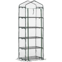 Outsunny Estufa de Jardim Vertical 69x49x193cm com 5 Prateleiras Estufa para Plantas e Cultivos com Cobertura Transparente e Verde de PVC e Aço Preto(m-1)
