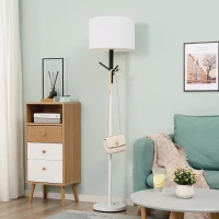 HOMCOM Candeeiro de Pé com Ganchos para Bolsa Chapéus Ecrã de PE Suporte para Lâmpada E27 Máx. 40W e Interruptor de Pé Moderno para Sala de Estar Dormitório Ø38x158cm Branco e Preto(m-8)