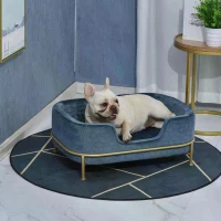 PawHut Pet Sofa Dog Bed Couch Cat Kitten Sponge Removable Cushion Lounge Metal Stand Elegant Bed Seat Furniture Blue 63.5 x 43 x 24.5 cm(m-2)