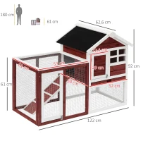PawHut Coelheira de Madeira Exterior de 2 Níveis Gaiola para Coelhos Animais Pequenos com Zona Aberta Teto Asfáltico Bandeja Removível e Rampa 122x62,6x92cm Marrom Avermelhado(m-3)