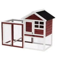 PawHut Coelheira de Madeira Exterior de 2 Níveis Gaiola para Coelhos Animais Pequenos com Zona Aberta Teto Asfáltico Bandeja Removível e Rampa 122x62,6x92cm Marrom Avermelhado(m-11)