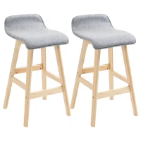 HOMCOM Conjunto de 2 Bancos de Bar com Assento 64cm de Altura Estofada em Linho Sintético Bancos Altos de Cozinha com Pés de Madeira 40x41,5x75,5cm Cinza e Natural(m-1)